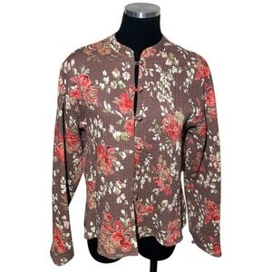 Orvis Jacket Women XL Quilted Cotton Brown Floral Buttons Cottagecore Vintage